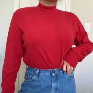 90s retro style Red ribbed turtle neck